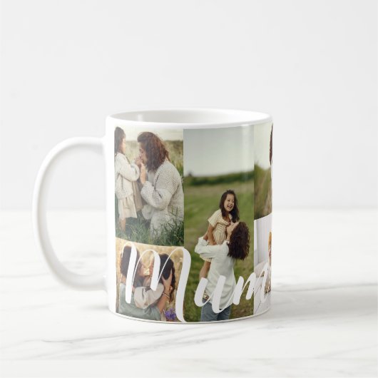 Elegantes Script Mum Foto Grid Layout Personalisie Kaffeetasse (Links)