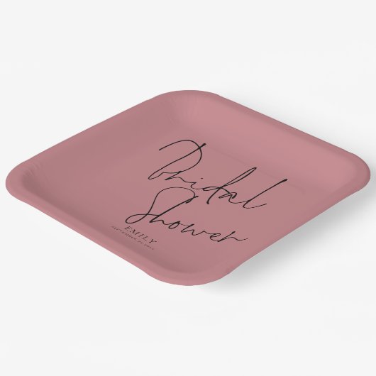 Elegantes Script Name Dusty Rose Rosa Brautparty Pappteller (Gewinkelt)