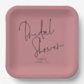 Elegantes Script Name Dusty Rose Rosa Brautparty Pappteller (Vorderseite)