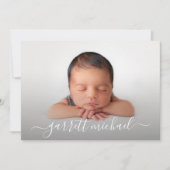 Elegantes Script Name Foto Baby Birth Ankündigunge (Vorderseite)