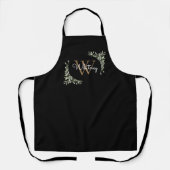 Elegantes Script Name Greenery Black Gold Monogram Schürze (Vorderseite)