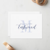Elegantes Script Name Navy Blue Monogram Mitteilungskarte (Vorderseite/Rückseite Beispiel)