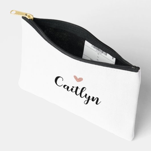 Elegantes Script Name & Rose Goldenes Herz Zubehörtasche (Offen)
