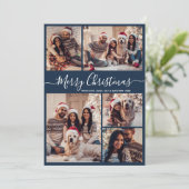 Elegantes Script Navy 5 Foto Collage Weihnachten (Stehend Vorderseite)