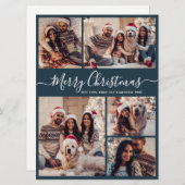Elegantes Script Navy 5 Foto Collage Weihnachten (Vorne/Hinten)