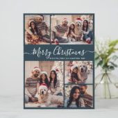Elegantes Script Navy 5 Foto Collage Weihnachten (Stehend Vorderseite)