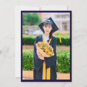 Elegantes Script Navy Blue Graduation Party Foto Einladung (Rückseite)