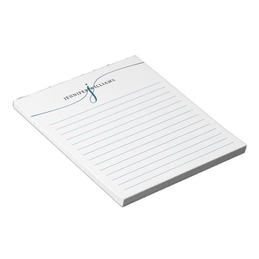 Elegantes Script Navy Blue Modern Monogram Lined Notizblock (angewinkelt)