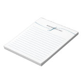Elegantes Script Navy Blue Modern Monogram Lined Notizblock (Rotiert)