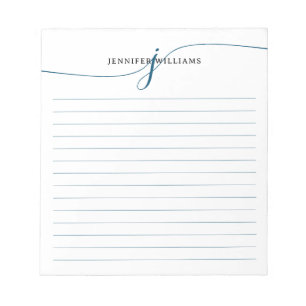 Elegantes Script Navy Blue Modern Monogram Lined Notizblock