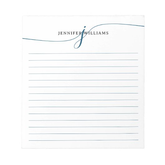 Elegantes Script Navy Blue Modern Monogram Lined Notizblock (Vorderseite)