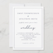 Elegantes Script Navy Blue Text Hochzeit Einladung (Vorderseite)