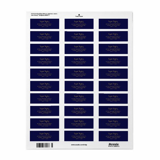 Elegantes Script Navy Blue und Gold Name Label (Vorne)