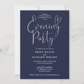 Elegantes Script Navy Blue Wedding Abend Party Einladung (Vorderseite)
