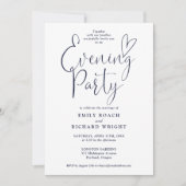 Elegantes Script Navy Blue Wedding Abend Party Einladung (Vorderseite)
