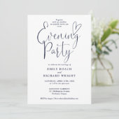 Elegantes Script Navy Blue Wedding Abend Party Einladung (Stehend Vorderseite)