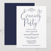 Elegantes Script Navy Blue Wedding Abend Party Einladung (Vorne/Hinten)