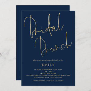Elegantes Script Navy Gold Brautparty Brunch Einladung