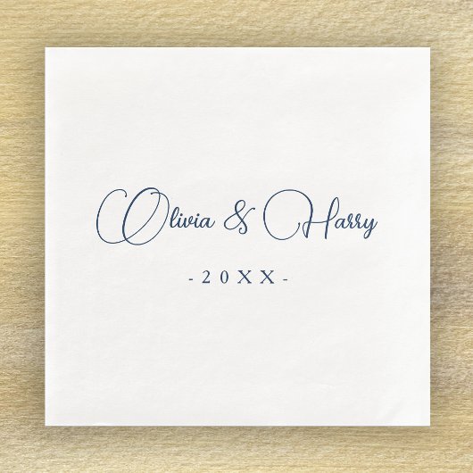 Elegantes Script Navy White Wedding Paper Napkin Serviette
