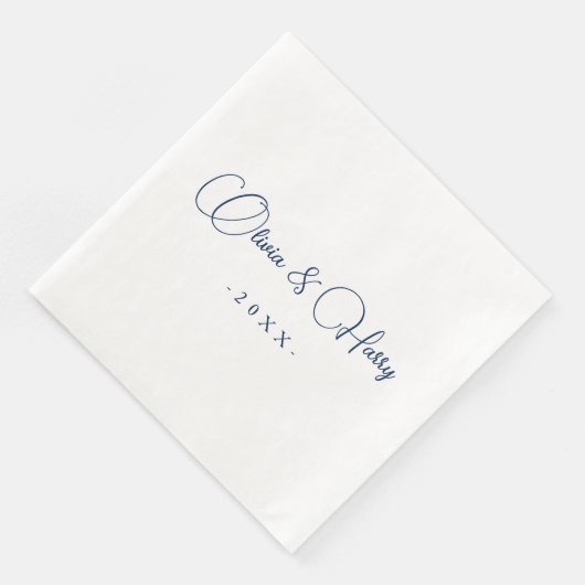 Elegantes Script Navy White Wedding Paper Napkin Serviette (Ecke)