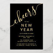 Elegantes Script New Year Party Gold Folieneinladung (Vorderseite)