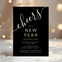 Elegantes Script New Year Party Gold Folieneinladung