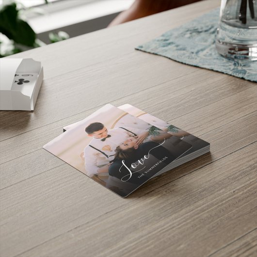 Elegantes Script Newlyweds Foto Wedding Swag Spielkarten