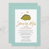 Elegantes Script Niedlich Green Dinosaurier Dusche Einladung (Vorne/Hinten)