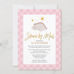 Elegantes Script Niedlich Pink Dinosaurier Dusche Einladung
