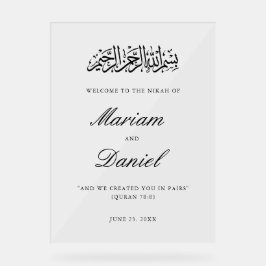 Elegantes Script Nikah Islamic Wedding Willkommen Acrylschild
