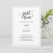 Elegantes Script nur Liebe Hochzeit Einladung (Stehend Vorderseite)