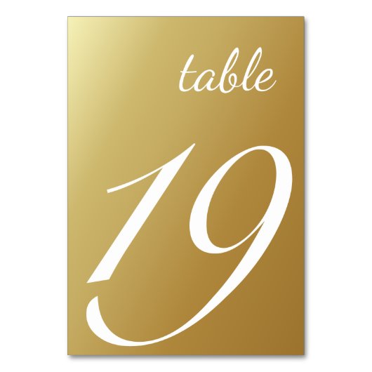 Elegantes Script Ombre Gold Wedding Tischnummer (Vorderseite)