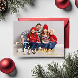 Elegantes Script One Foto Frohe Weihnachten Gold Folien Feiertagskarte