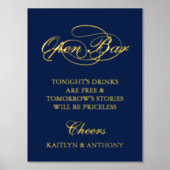 Elegantes Script "Open Bar" Real Foil Wedding Sign Foliendrucke (Vorderseite)