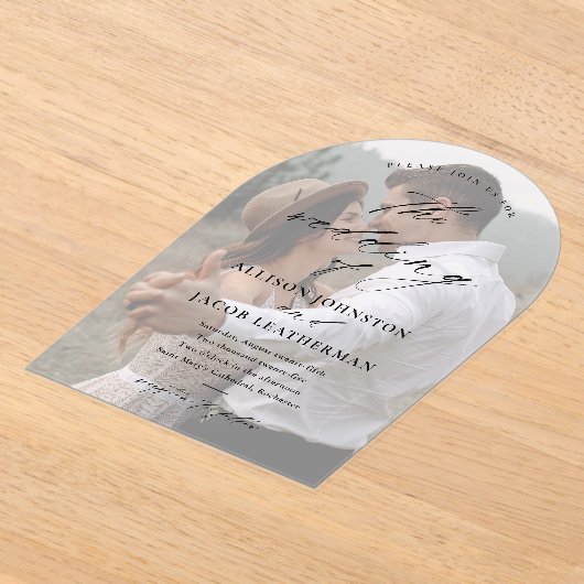 Elegantes Script Overlay Arch Foto Hochzeit Acryleinladungen (Ablage )