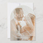 Elegantes Script Overlay Arch Foto Hochzeit Einladung (Vorderseite)