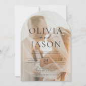 Elegantes Script Overlay Arch Foto Hochzeit Einladung (Vorderseite)