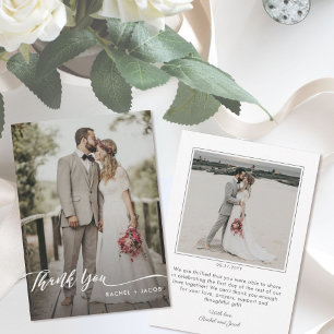 Elegantes Script Overlay Simple Two Foto Wedding Dankeskarte