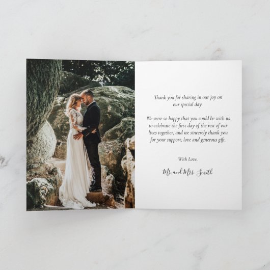 Elegantes Script Overlay Wedding Foto Dankeskarte (Innenseite)