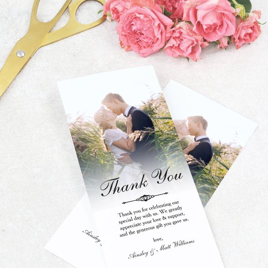 Elegantes Script Overlay Wedding Foto Vielen Dank Dankeskarte