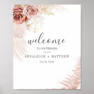 Elegantes Script Pampas Grass Terracotta Wedding Poster