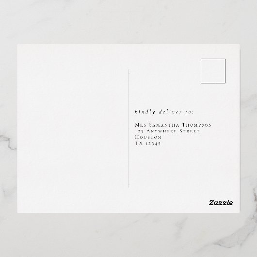 Elegantes Script Party RSVP Karte Luxury Foil (Rückseite)