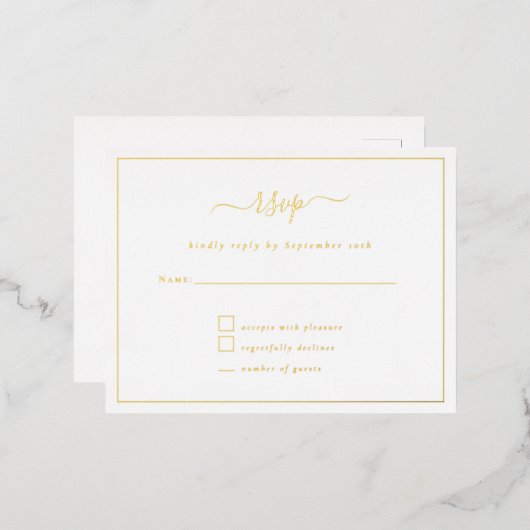 Elegantes Script Party RSVP Karte Luxury Foil (Vorderseite/Rückseite)