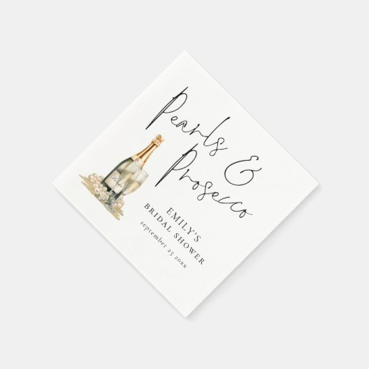 Elegantes Script Pearls and Prosecco Brautparty Serviette (Ecke)