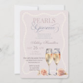 Elegantes Script Pearls & Prosecco Brautparty Einladung (Vorderseite)