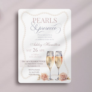Elegantes Script Pearls & Prosecco Brautparty Einladung