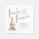 Elegantes Script Pearls und Prosecco Hen Party Serviette (Vorderseite)