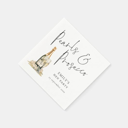 Elegantes Script Pearls und Prosecco Hen Party Serviette (Ecke)
