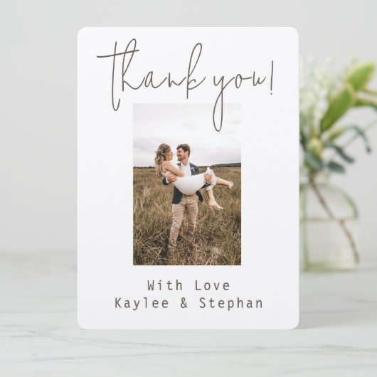 Elegantes Script Personalisiert Foto Dankeschön Ka Save The Date (Stehend Vorderseite)