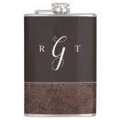 Elegantes Script Personalisiert Monogram Brown Lea Flachmann (Vorderseite)